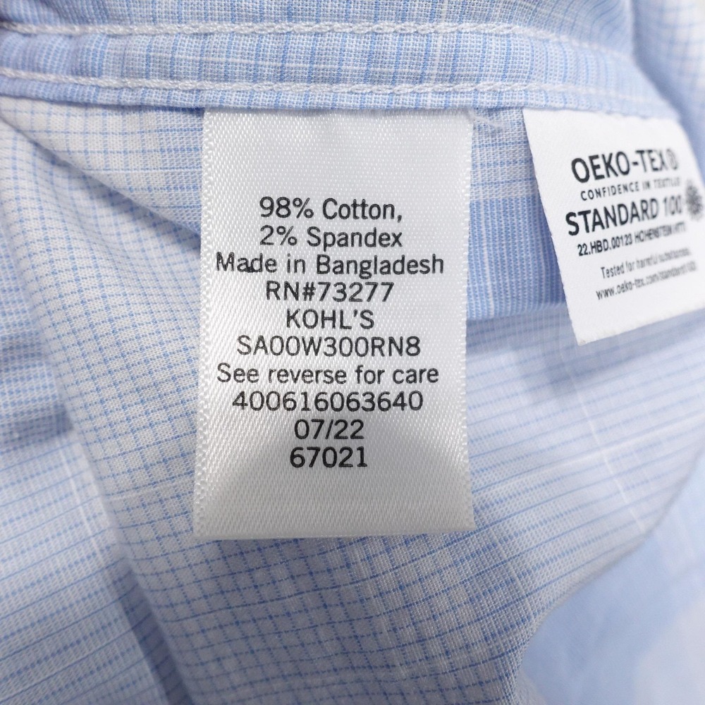 APT 9 Shirt Mens XL 17-17.5 34/35 Blue Plaid Button-Up Slim Fit Premier Flex - Picture 7 of 8
